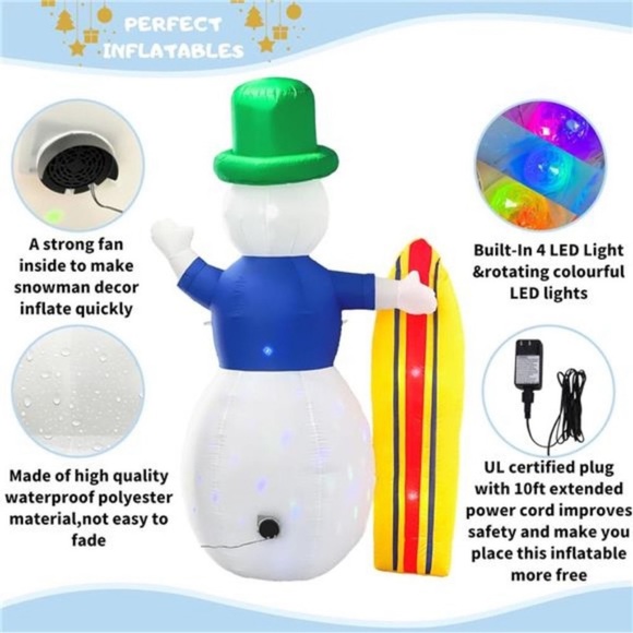 Snowman Inflatable Christmas 8ft Frosty Blow Up Snowman Inflatables Outdoor - Picture 4 of 6